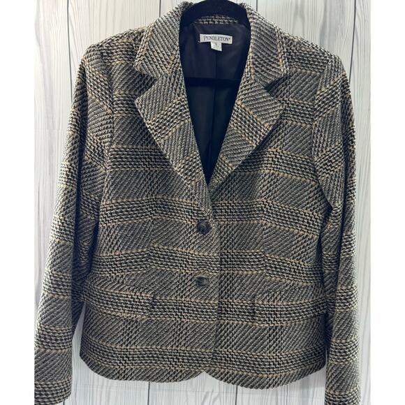 PENDLETON Wool-Lambs Wool HOUNDSTOOTH Plaid 3 Button Blazer Jacket Size 12 r1 - Picture 1 of 8
